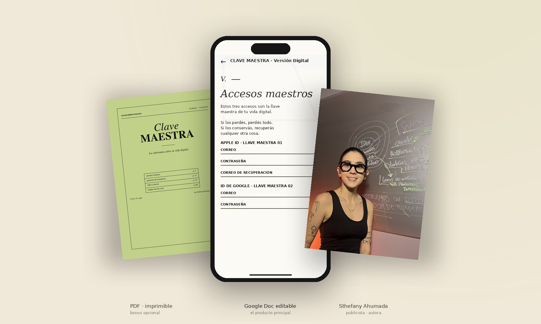 CLAVE MAESTRA: Google Doc editable en el celular + PDF imprimible y foto de Sthefany Ahumada